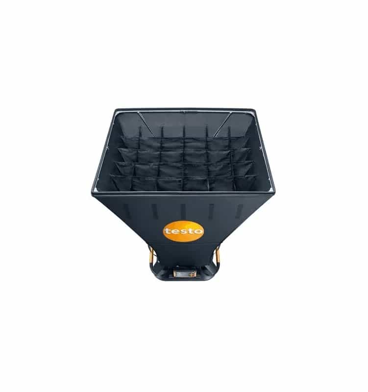 Rękaw pomiarowy Testo 915 x 915 mm — widok z przodu z siatką prostownicy strumienia powietrza (miniatura)