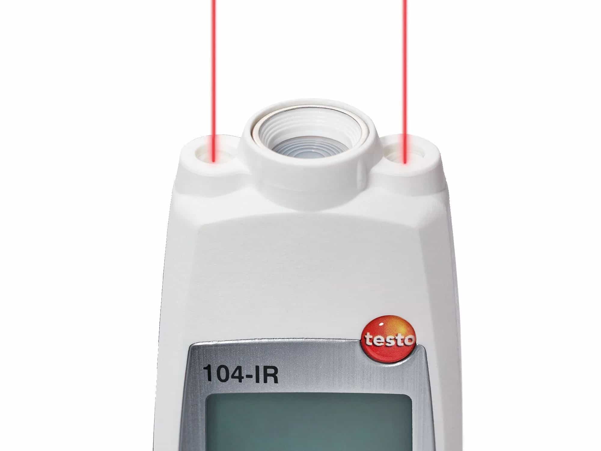 Zbliżenie głowicy IR Testo 104-IR z widocznymi dwoma czerwonymi celownikami laserowymi (miniatura)