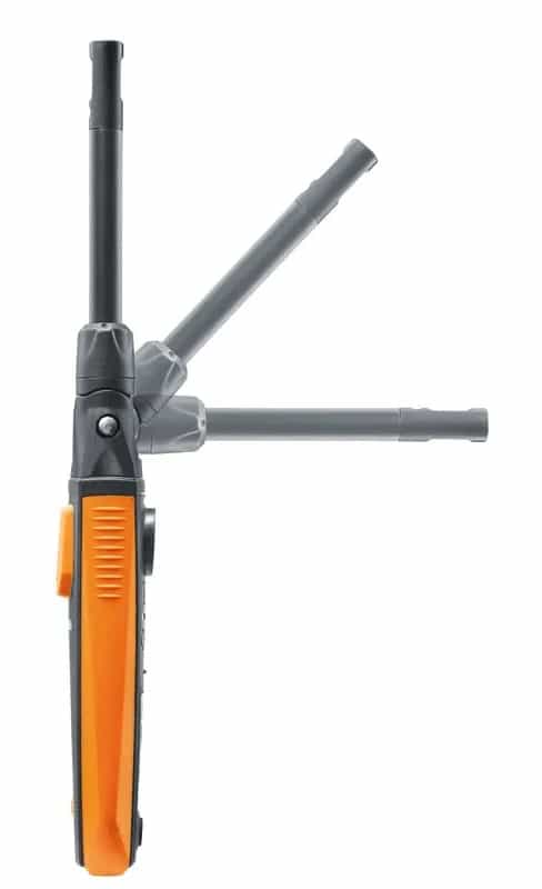 Testo 605i z głowicą sondy rozłożoną w różnych kątach — widok mechanizmu obrotowego umożliwiającego pomiar w trudno dostępnych miejscach (miniatura)