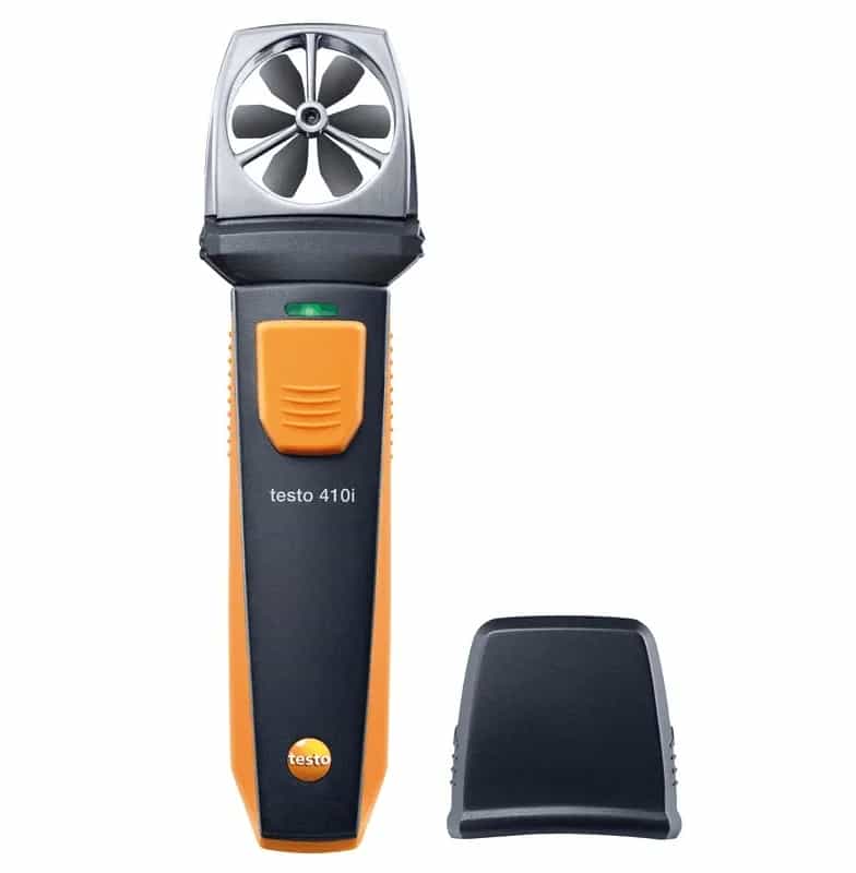 Anemometr wiatraczkowy Testo 410i z widoczną łopatką pomiarową na białym tle (miniatura)