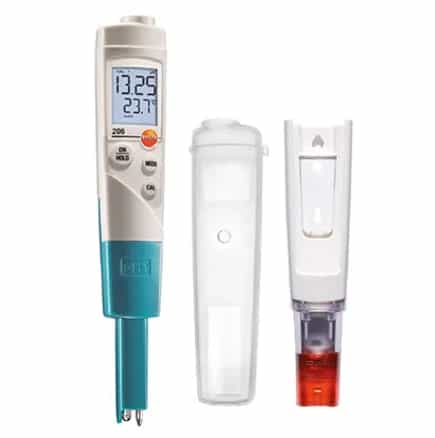 Elementy zestawu Testo 206-pH1 — pH-metr, futerał ochronny TopSafe i skuwka z żelem (miniatura)