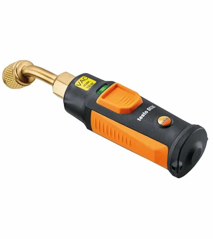 Wakuometr Testo 552i — widok perspektywiczny z mosiężnym złączem sondy 45° (miniatura)