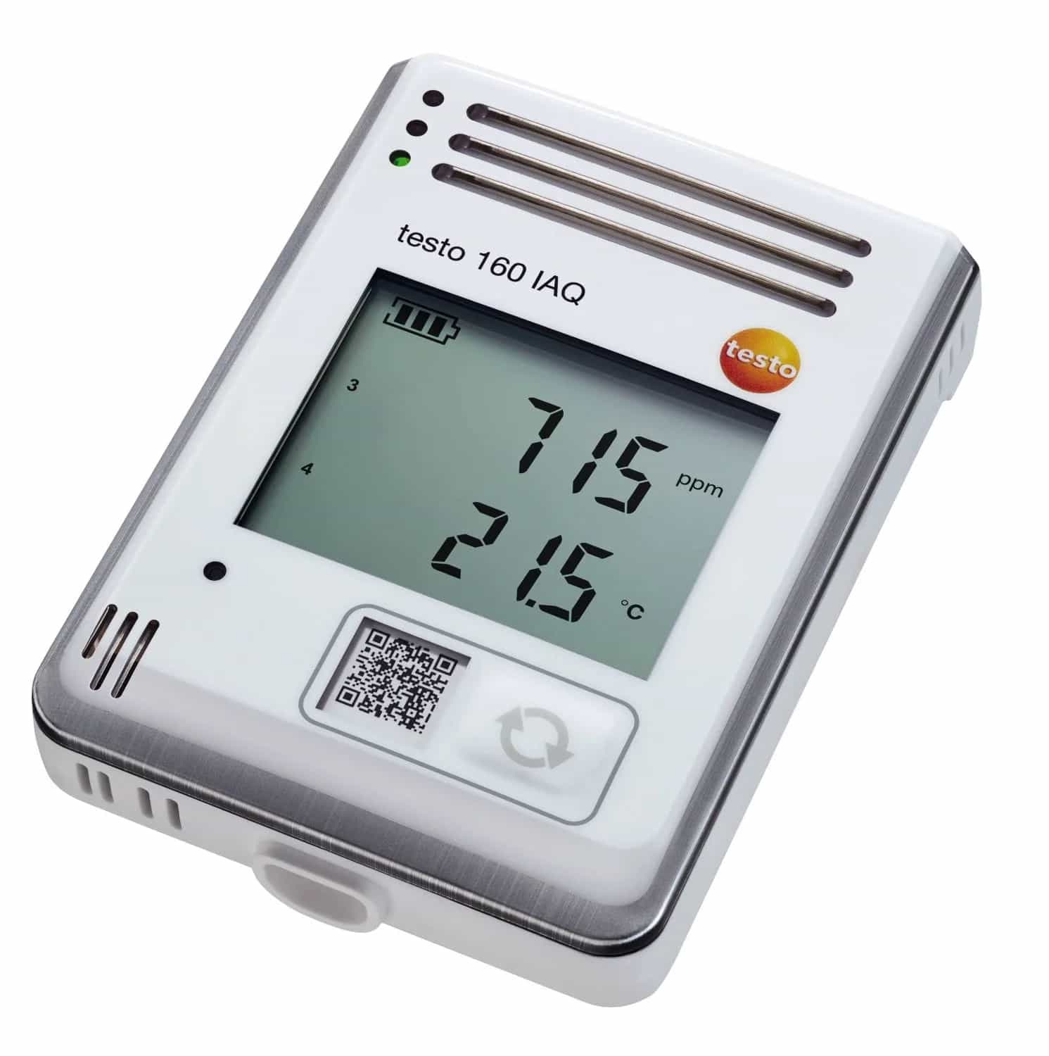Rejestrator Testo 160 IAQ — widok z ukosa pokazujący kompaktową obudowę (miniatura)