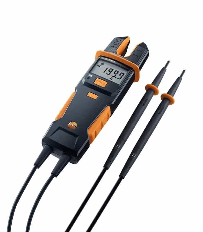 Testo 755-1 — widok 3/4 z końcówkami pomiarowymi na jednolitym tle (miniatura)