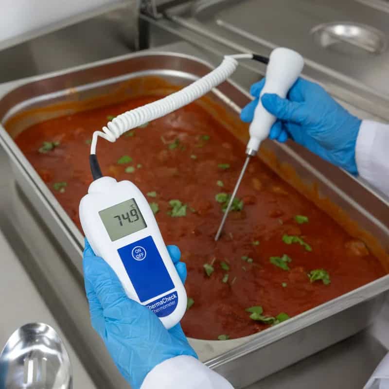 Termometr gastronomiczny ETI ThermaCheck z sondą szpilkową - ±0,3 °C – w użyciu (miniatura)