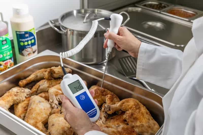 Termometr gastronomiczny ETI ThermaCheck z sondą szpilkową - ±0,3 °C – w użyciu (miniatura)