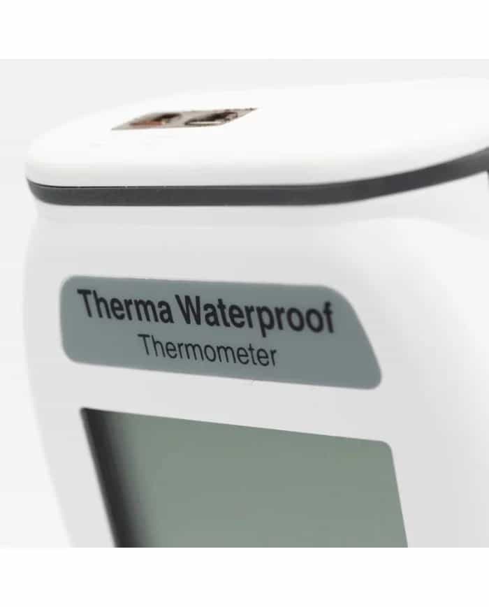 Termometr ETI Therma Waterproof typ T - detal etykiety Therma Waterproof i wyświetlacza LCD (miniatura)