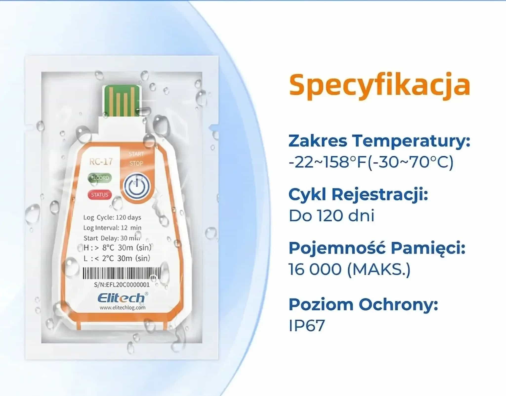 Rejestrator temperatury do transportu Elitech RC-17 (120 dni rejestracji) – widok dodatkowy 4 (miniatura)