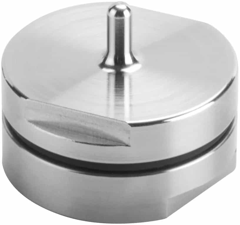 Zbliżenie rejestratora SterilDisk Probe — widoczna kompaktowa obudowa ze stali AISI316L z uszczelką IP68 i krótką sondą 10 mm (miniatura)