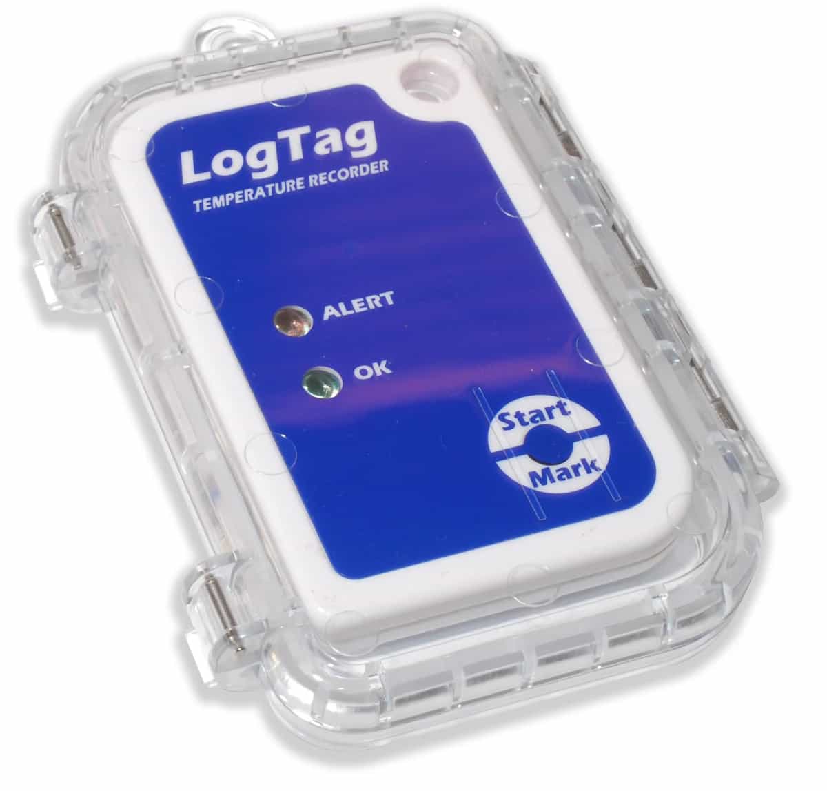 Rejestrator LogTag TRIX-16 zamknięty w przezroczystej obudowie ochronnej z zatrzaskami (miniatura)
