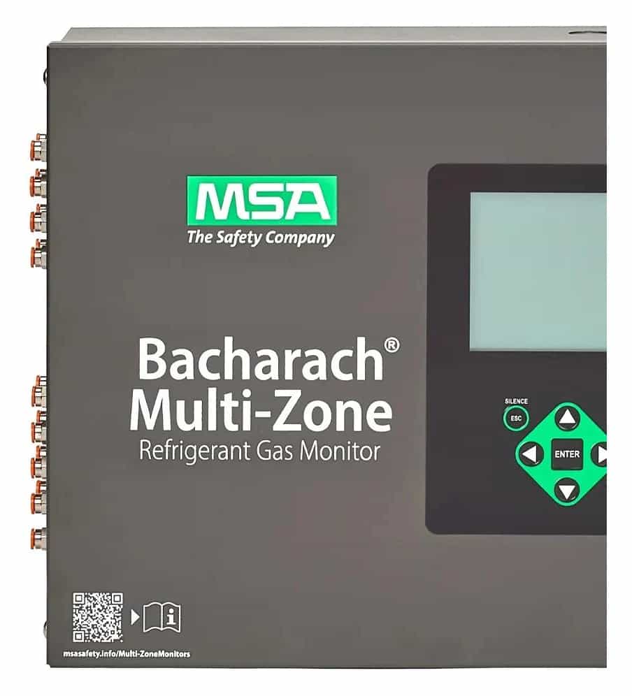 Monitor MSA Bacharach Multi-Zone od przodu, z wyświetlaczem i listwą przyłączy próbki (miniatura)