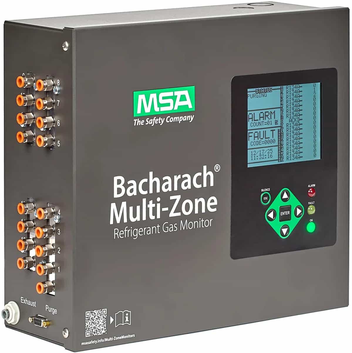 Monitor gazu MSA Bacharach Multi-Zone pod kątem, z króćcami linii poboru próbki na bocznej ściance (miniatura)