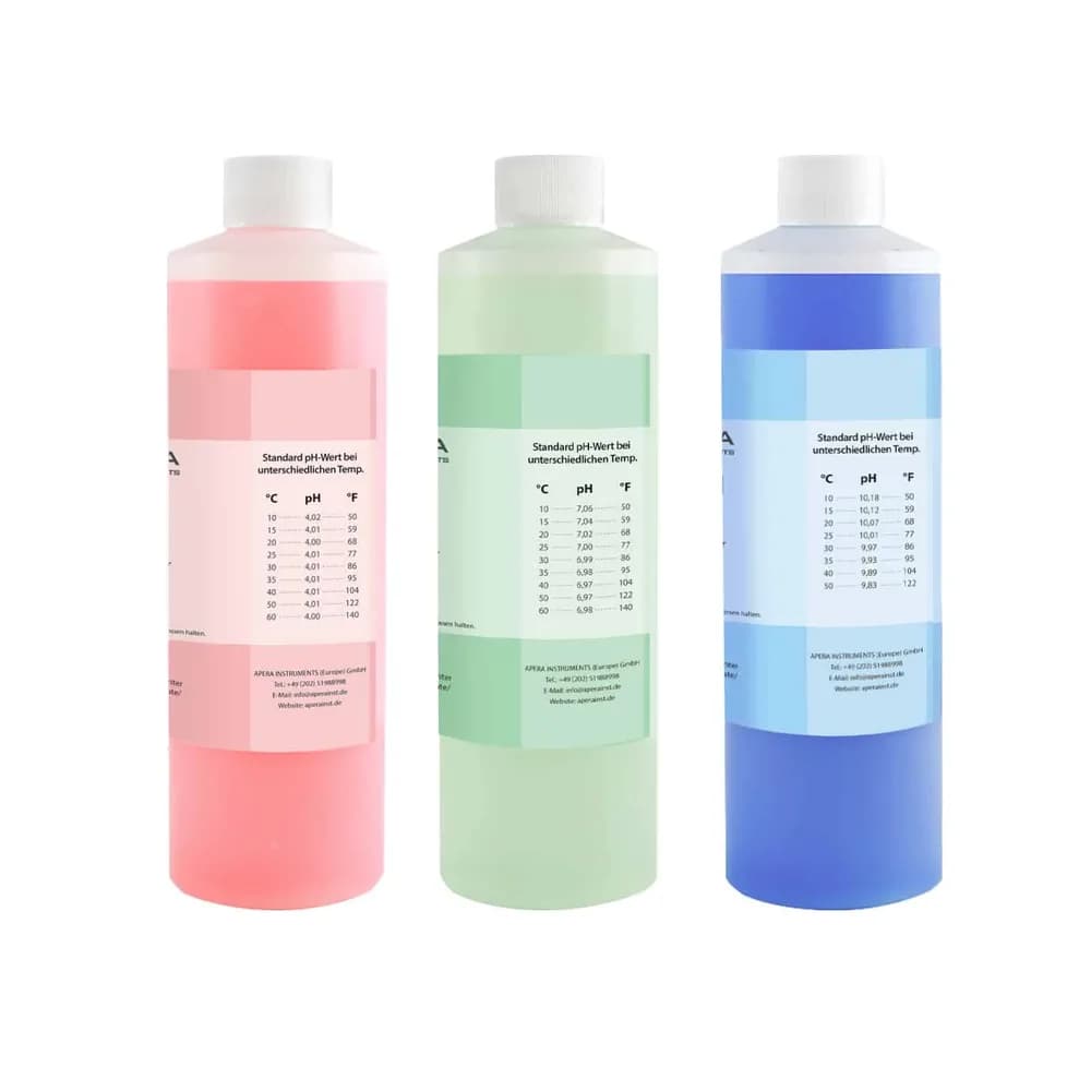 Zestaw buforów kalibracyjnych pH Apera 4,01/7,00/10,01 – 3 × 250 ml — Bufory pH do kalibracji — które wybrać, jak przechowywać i kiedy wymienić