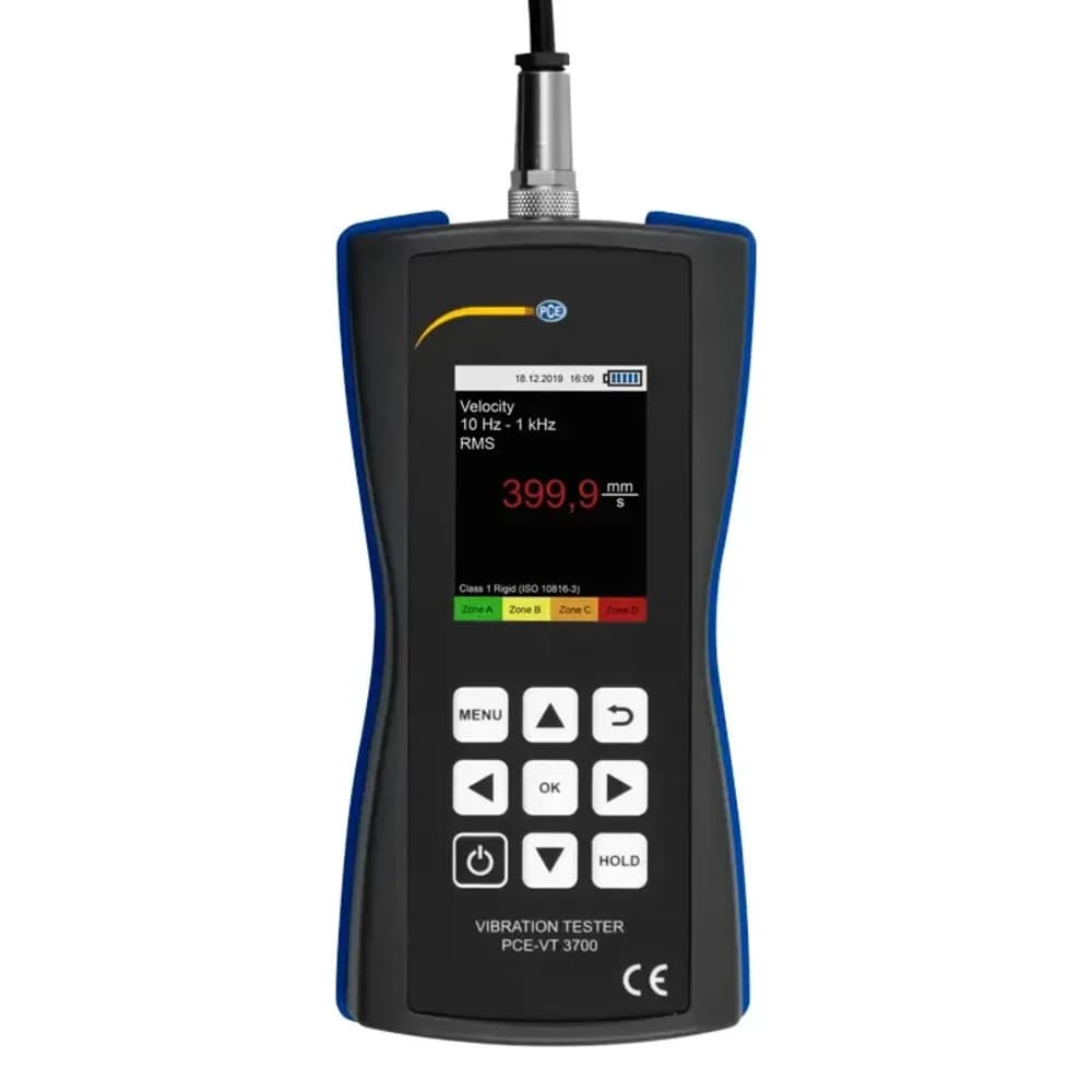 Miernik drgań PCE-VT 3700, ocena wg ISO 10816-3 — Dopuszczalne drgania maszyn wg ISO 10816/20816 — jak ocenić stan pompy, silnika i wentylatora