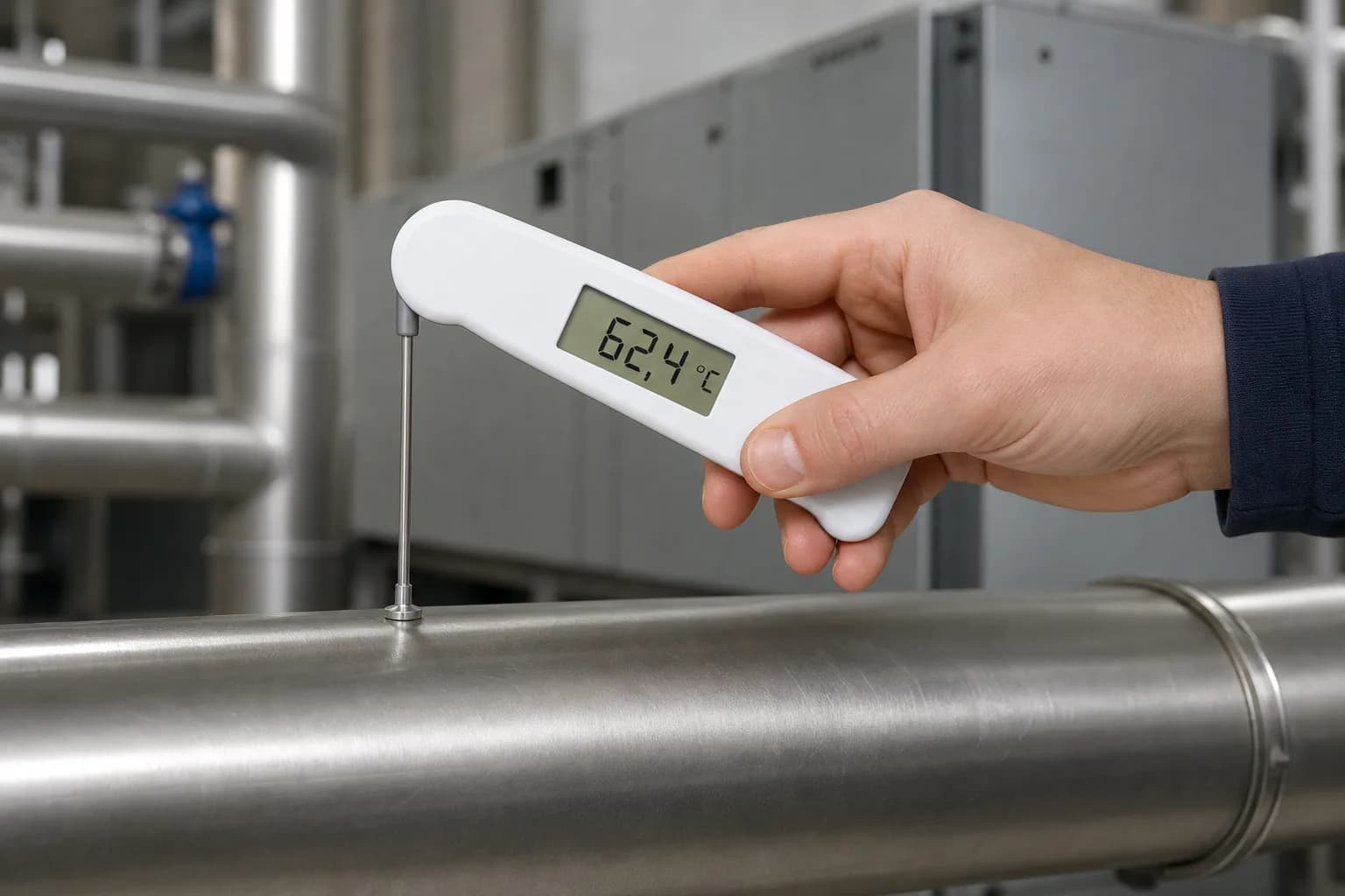 Elastyczna sonda powierzchniowa dociśnięta płasko do stalowej rury instalacji