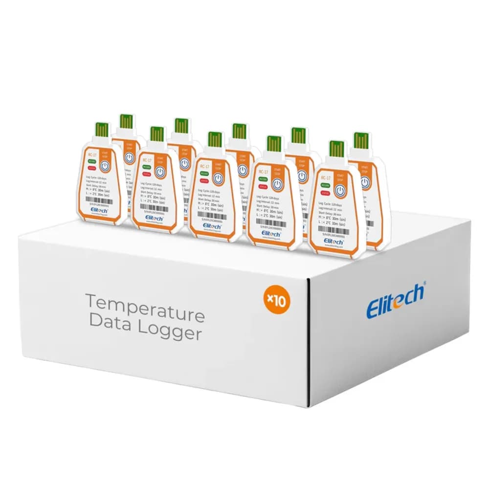 Rejestrator temperatury do transportu Elitech RC-17 (120 dni rejestracji) — Transport próbek laboratoryjnych i krwi między placówkami — temperatury, czas i dokumentacja przewozu