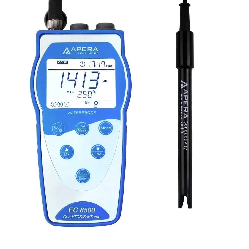 Konduktometr Apera EC8500 – przenośny pomiar do 200 mS/cm z ATC
