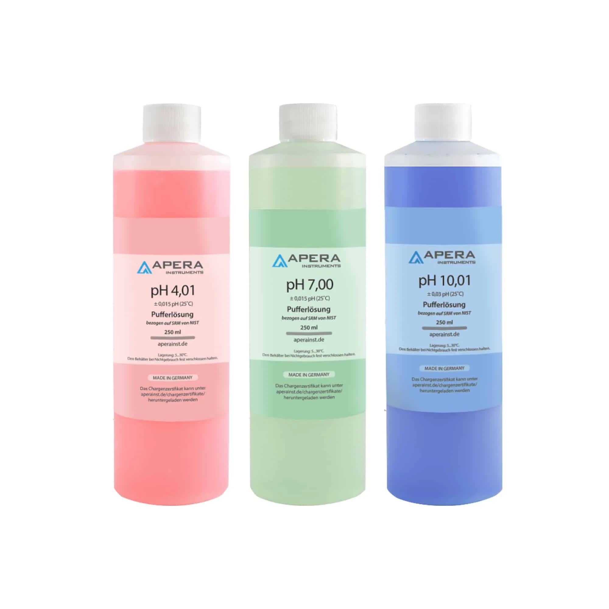 Zestaw buforów kalibracyjnych pH Apera 4,01/7,00/10,01 – 3 × 250 ml
