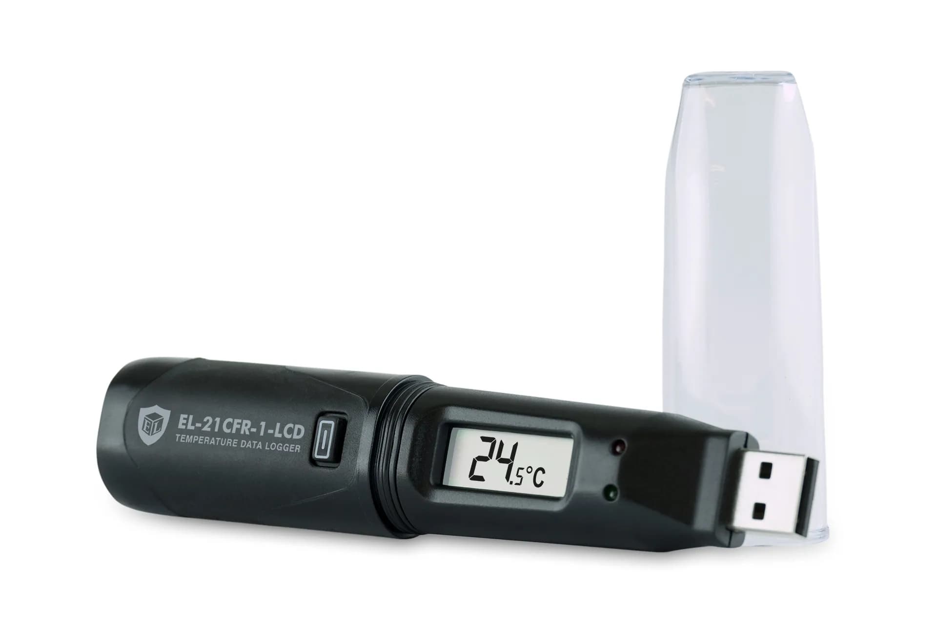 Rejestrator Lascar EL-21CFR-1-LCD z ekranem i odsłoniętym złączem USB