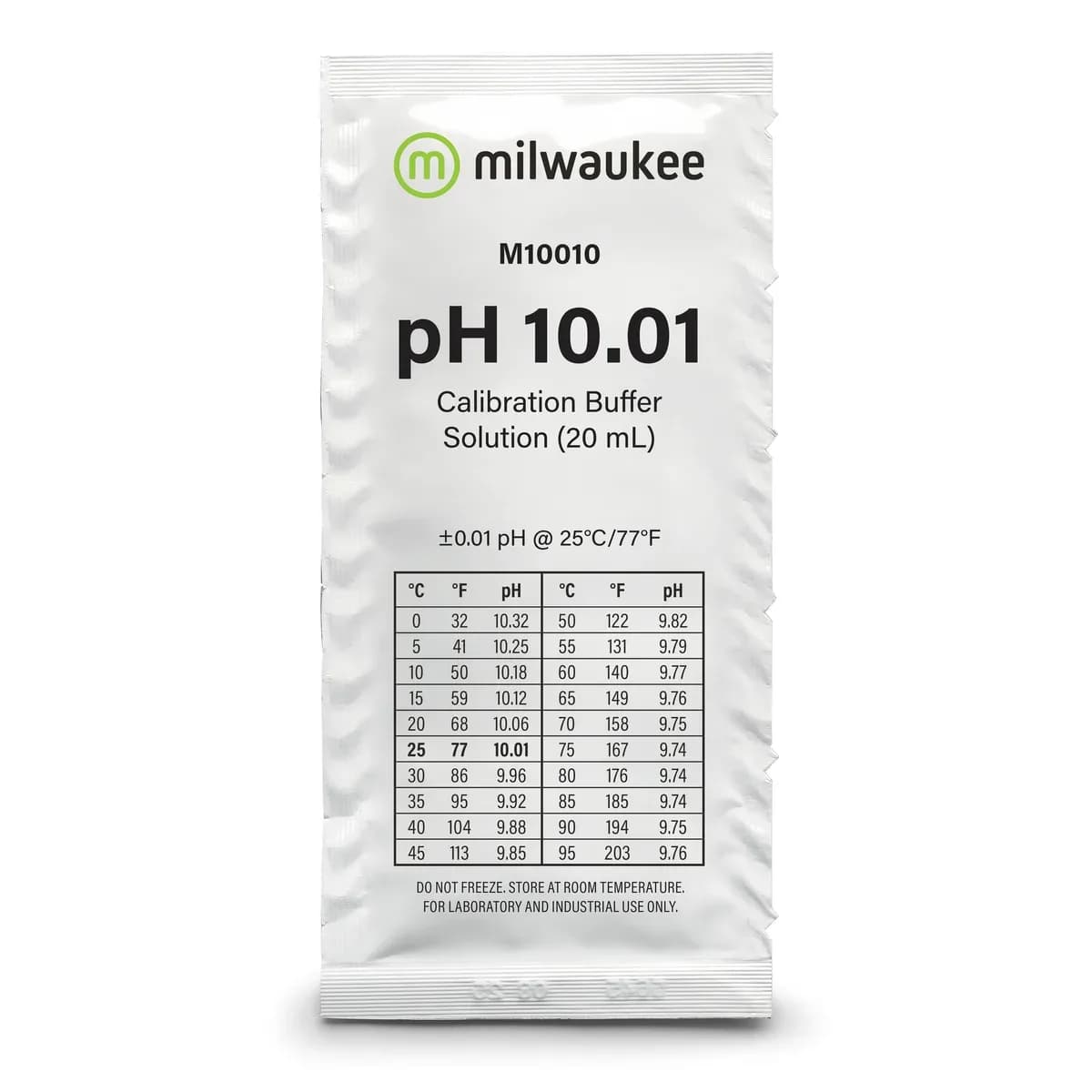 Roztwór wzorcowy pH 10,01 Milwaukee M10010B – zasadowy punkt kalibracji w 25 saszetkach po 20 ml