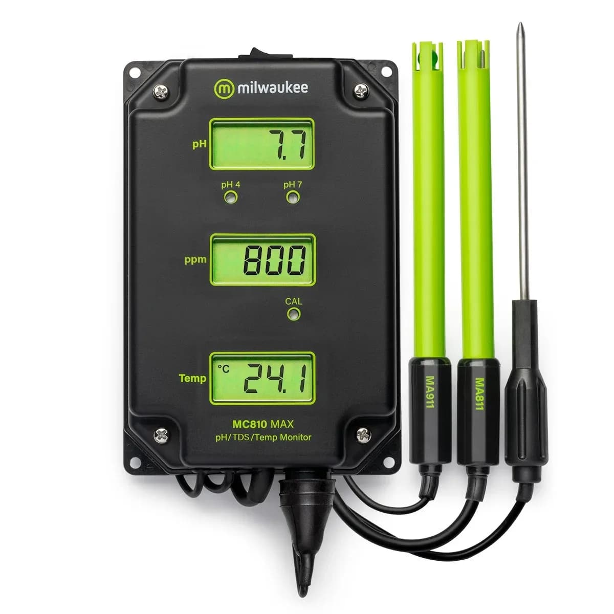 Monitor Milwaukee MC810 z elektrodą pH MA911B/2, sondą TDS MA811 i czujnikiem temperatury ze stali nierdzewnej