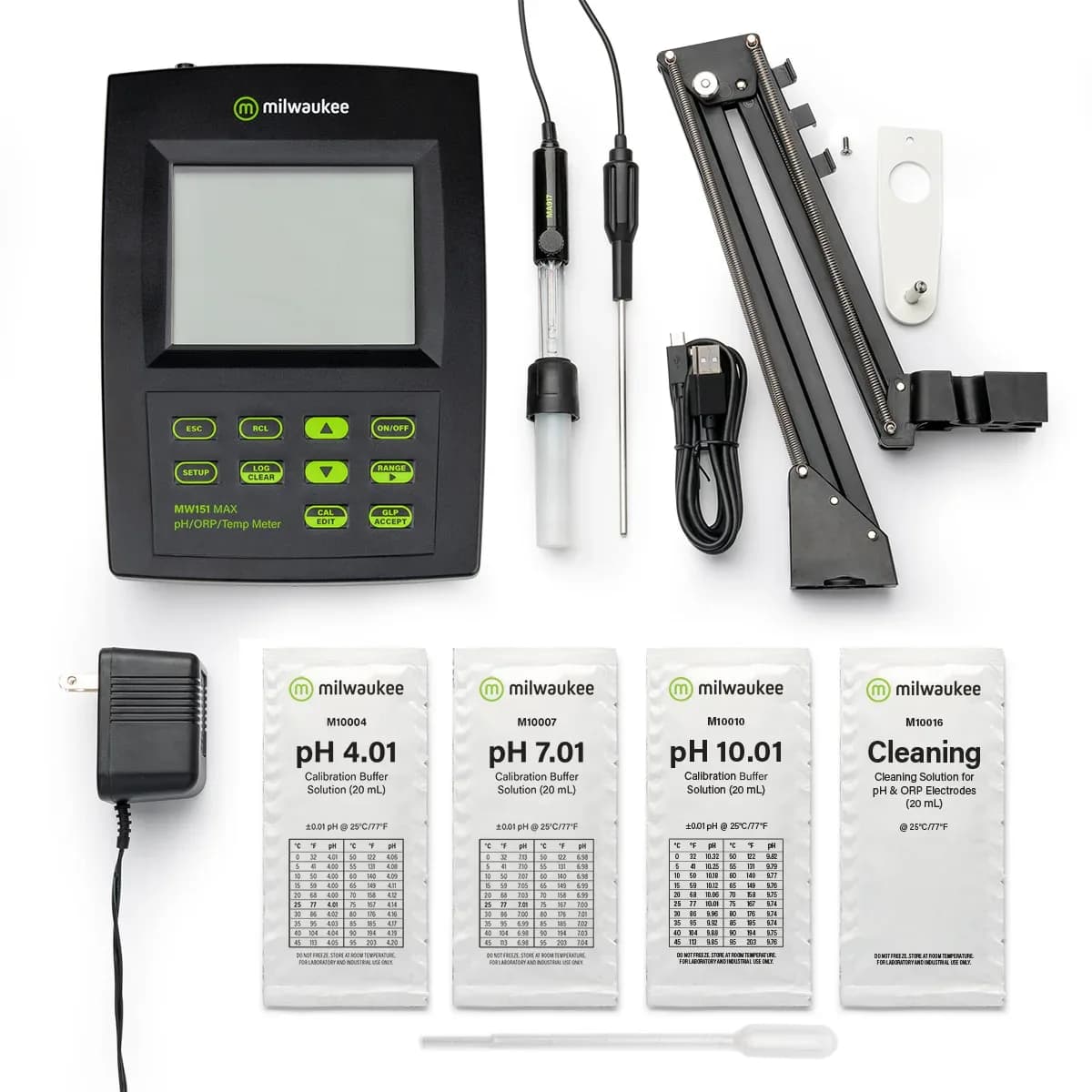 Zestaw Milwaukee MW151: miernik, elektroda pH MA917B/1 i sonda temperatury MA831R