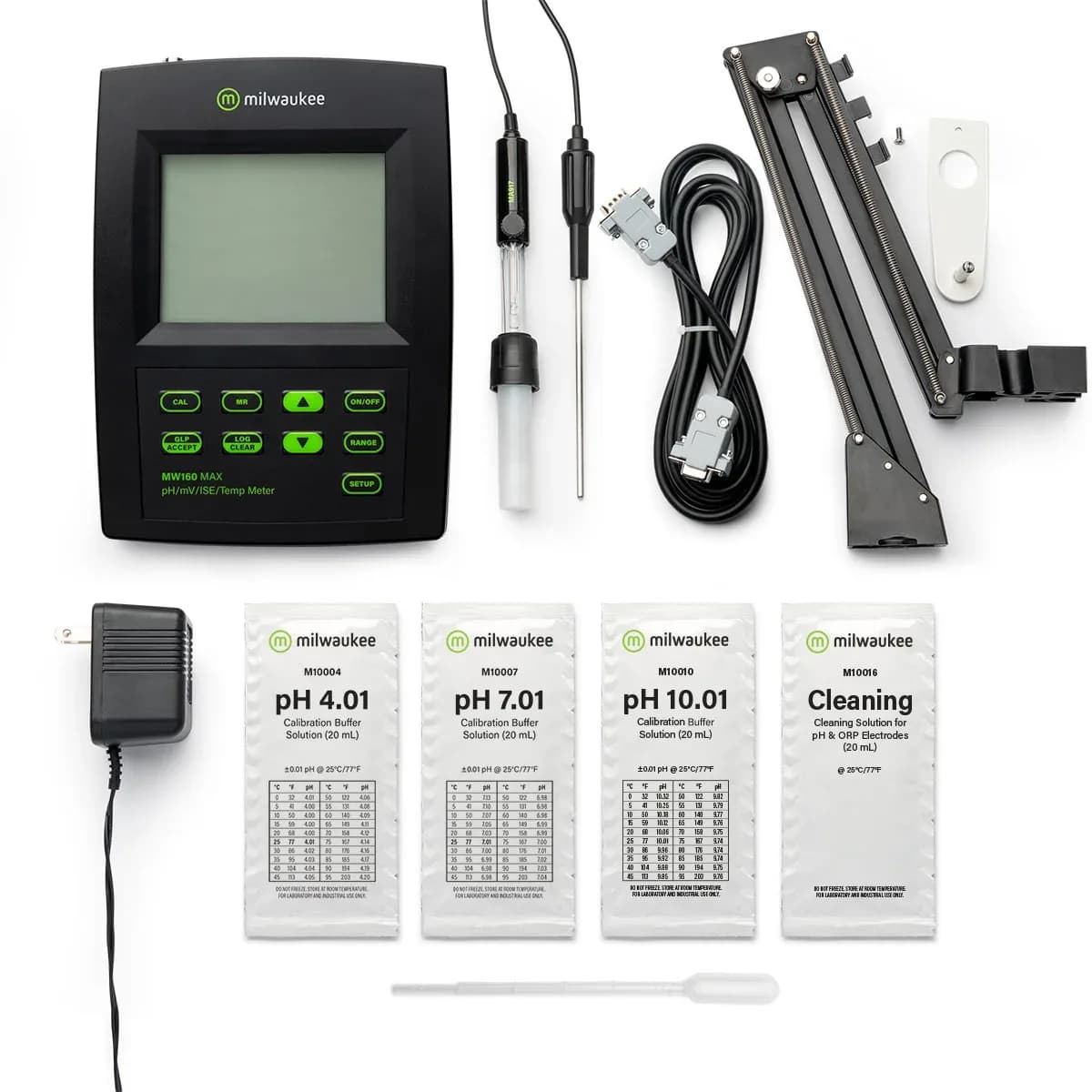 Miernik Milwaukee MW160 z elektrodą pH MA917B/1, sondą temperatury MA831R i zasilaczem