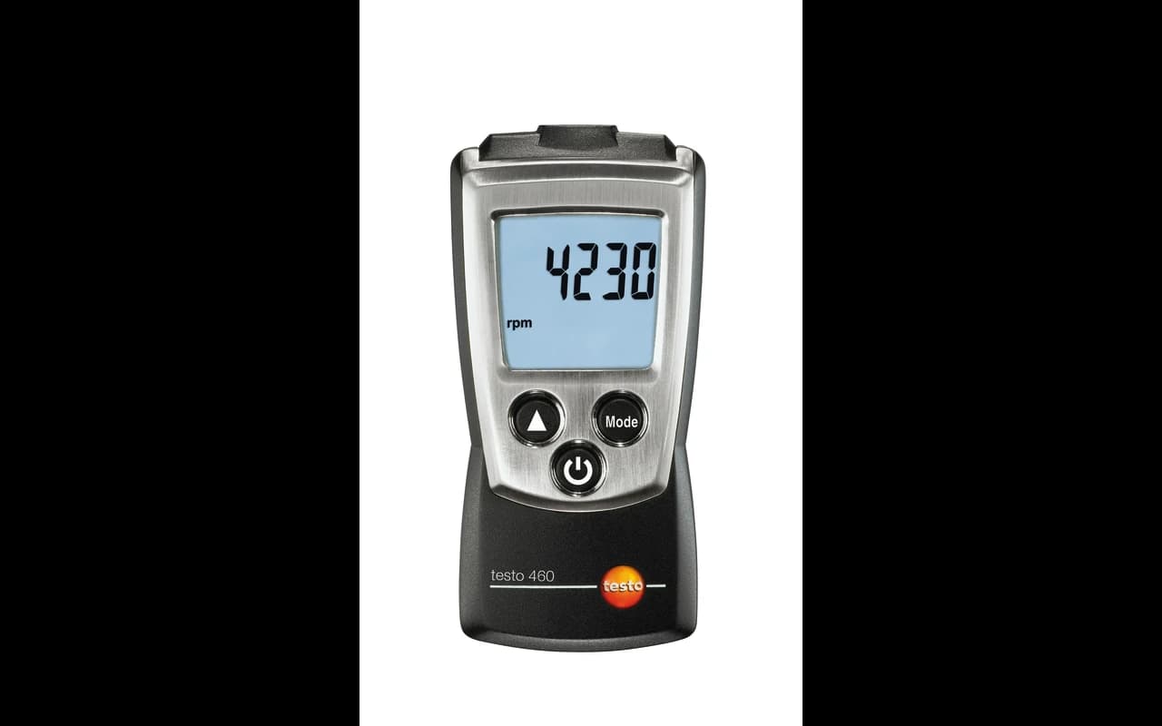 Wyświetlacz tachometru Testo 460 pokazujący odczyt 4230 rpm — widok frontu urządzenia