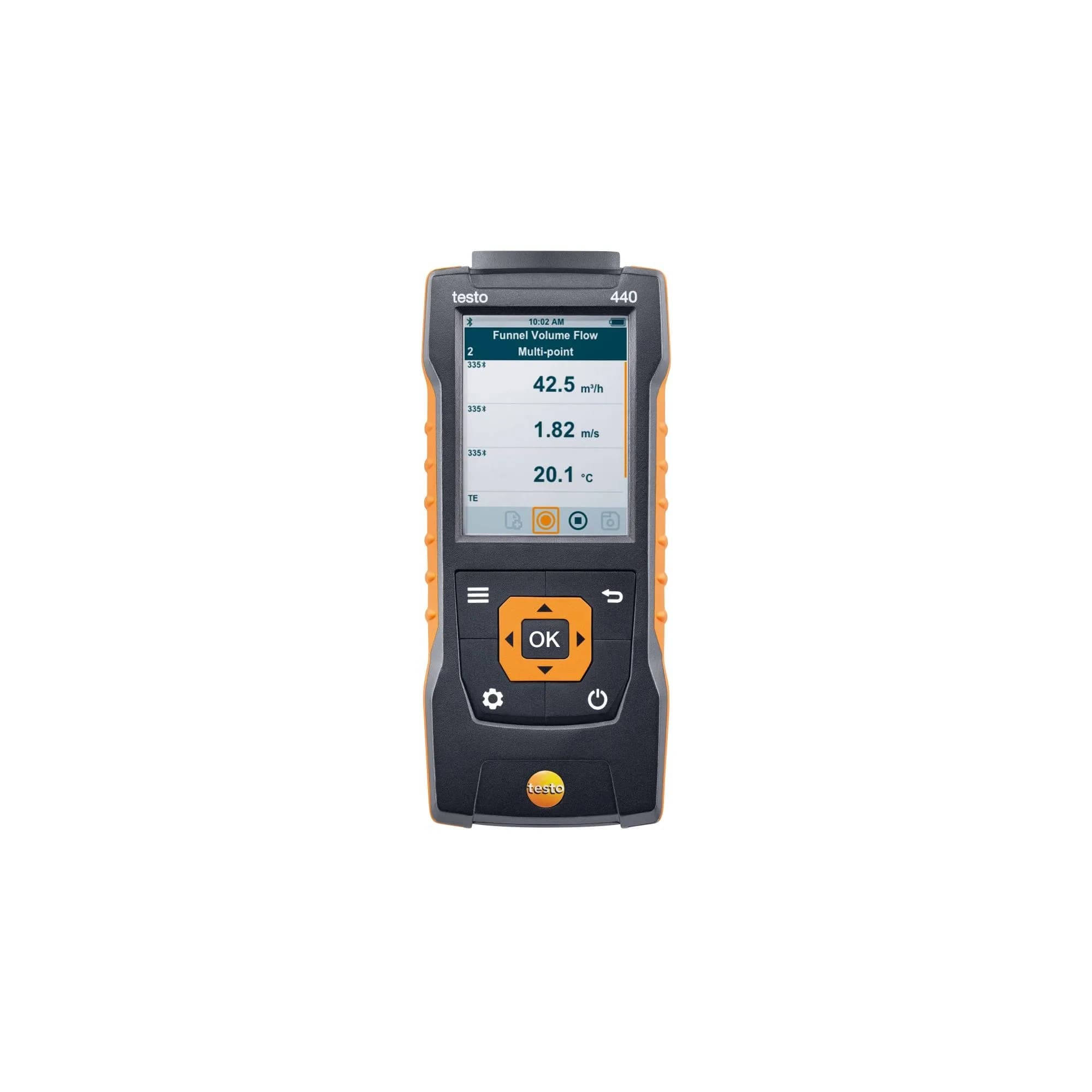 Front miernika Testo 440 dP z wyświetlaczem TFT i menu nawigacyjnym