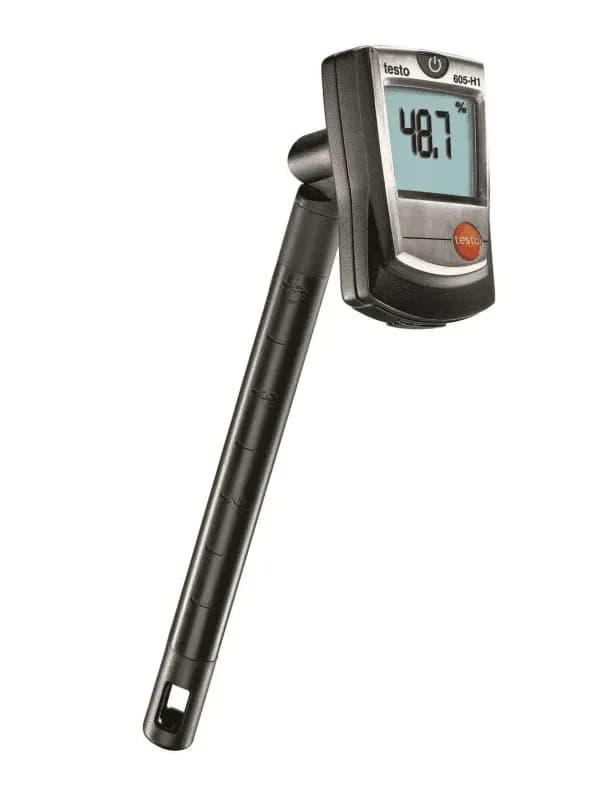 Termohigrometr Testo 605-H1 — widok urządzenia z sondą i wyświetlaczem