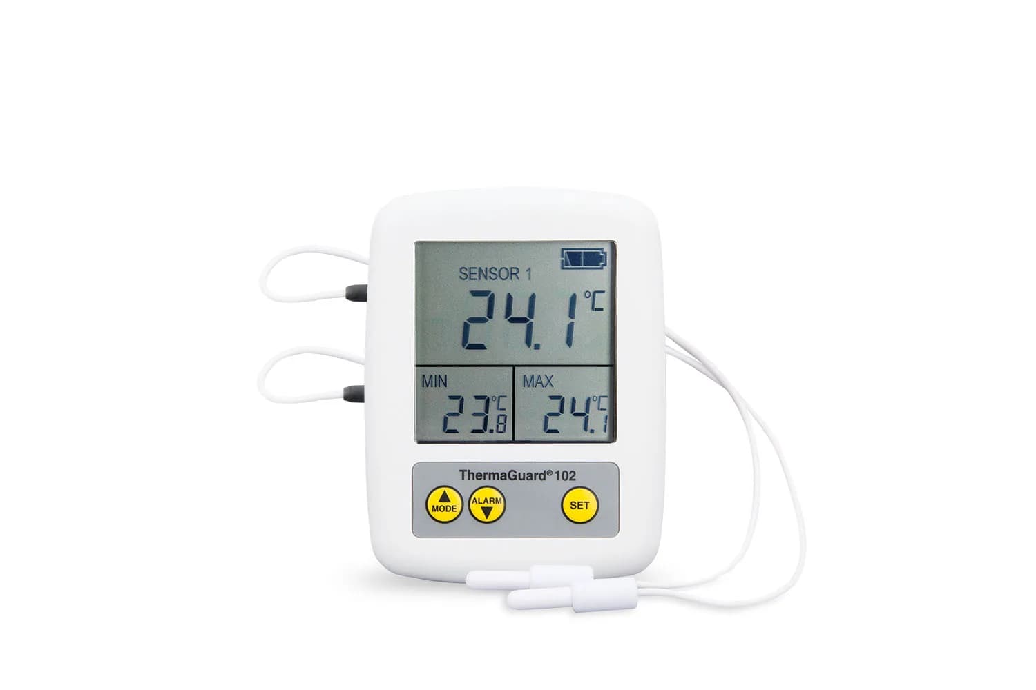 Termometr ETI ThermaGuard 102 z 2 sondami do lodówki i zamrażarki - alarm i ±0,4 °C – widok główny (miniatura)