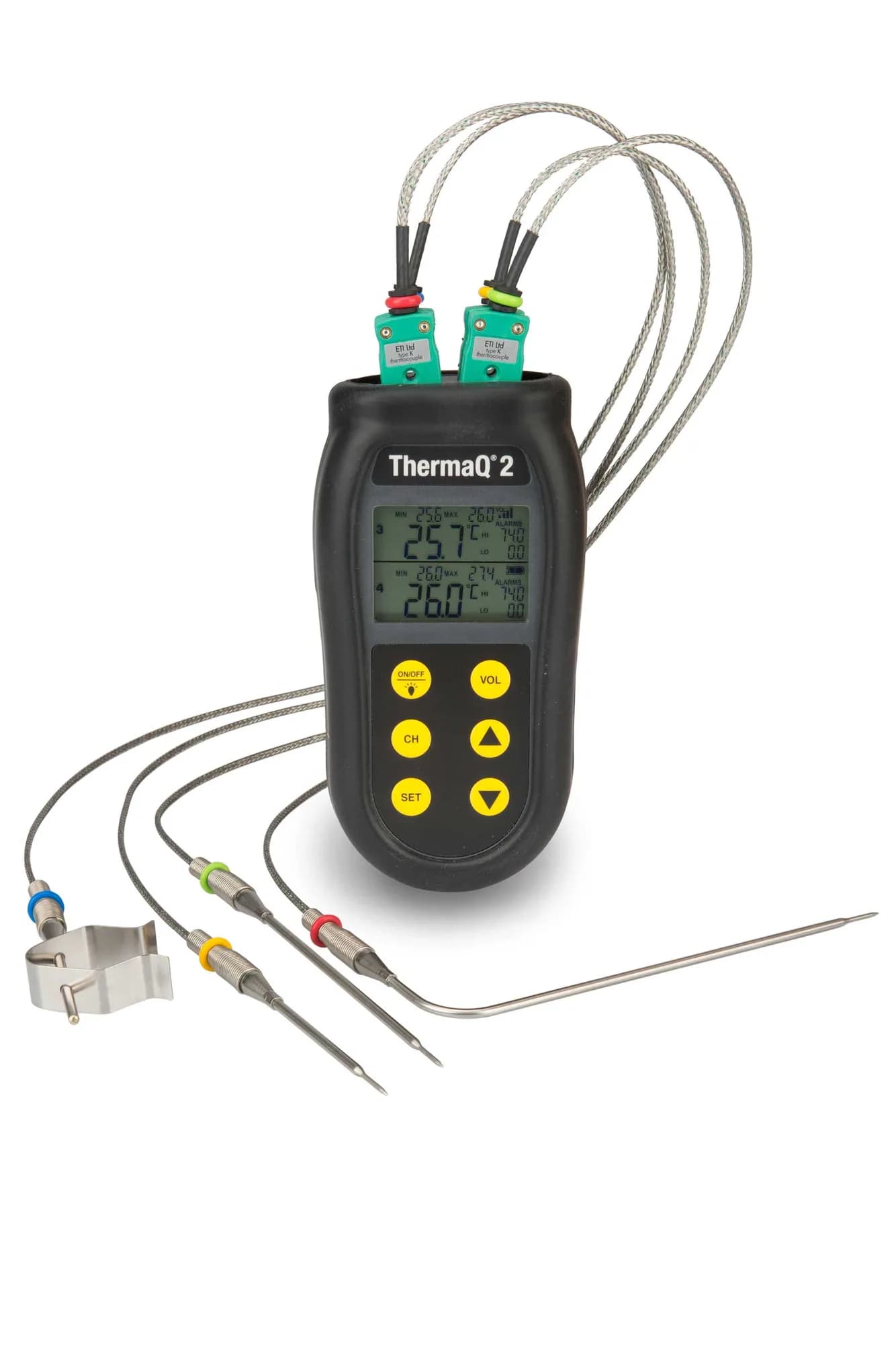Termometr czterokanałowy ETI ThermaQ 2 - 4 kanały termopary typu K, ±0,4 °C – sonda pomiarowa (miniatura)