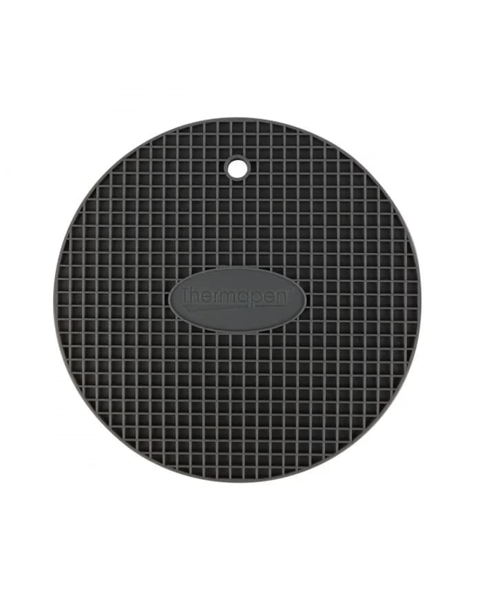 Szara silikonowa podstawka pod garnek ETI 899-940 - okrągły trivet na białym tle
