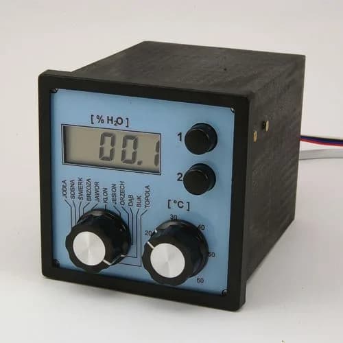 Odbiornik K-2 z wyświetlaczem LCD oraz pokrętłami wyboru gatunku drewna i temperatury (miniatura)