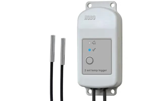 Rejestrator HOBO MX2303 z dwiema zewnętrznymi sondami temperatury na przewodach