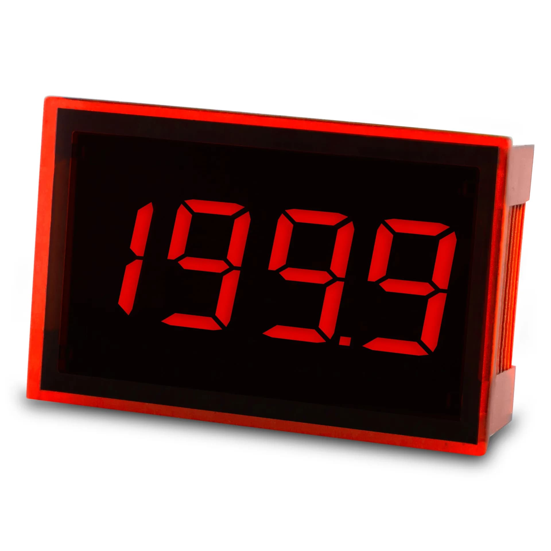 Woltomierz panelowy Lascar SP 100 z czerwonym wyświetlaczem LED.