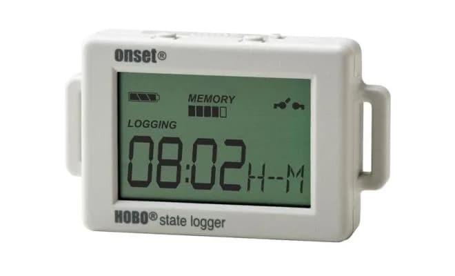 Rejestrator stanów logicznych HOBO UX90-001 — widok frontu z wyświetlaczem LCD