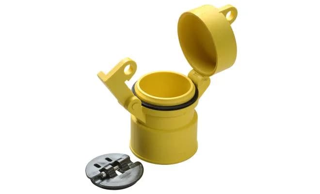 Żółta nasadka ochronna HOBO z otwartą pokrywą i wyjętym uchwytem montażowym rejestratora (miniatura)