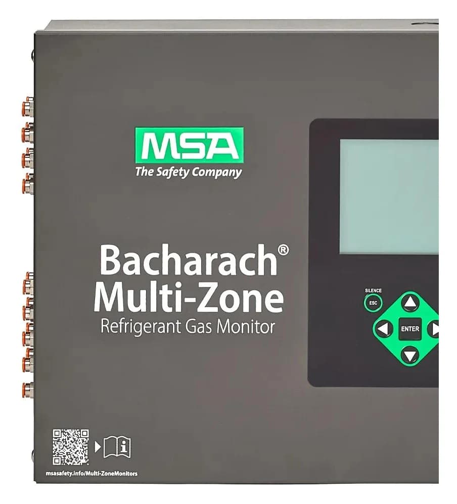 Monitor MSA Bacharach Multi-Zone od przodu, z wyświetlaczem i listwą przyłączy próbki