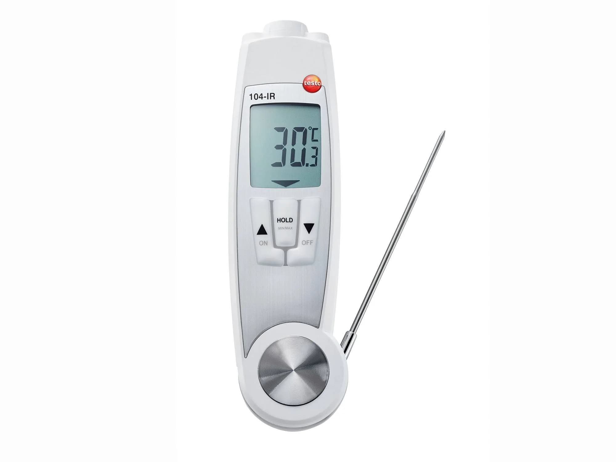Testo 104-IR z sondą penetracyjną w różnych pozycjach rozłożenia — termometr spożywczy 2w1