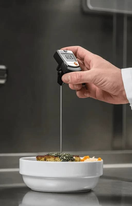 Testo 905-T1 mierzący temperaturę potrawy w restauracyjnej kuchni