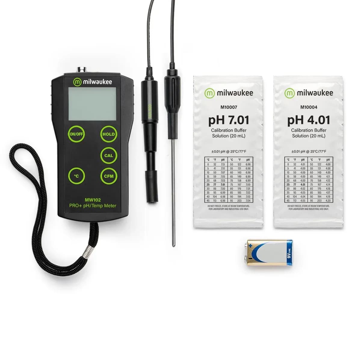 Zestaw Milwaukee MW102-FOOD: miernik pH, elektroda spożywcza, sonda temperatury i akcesoria