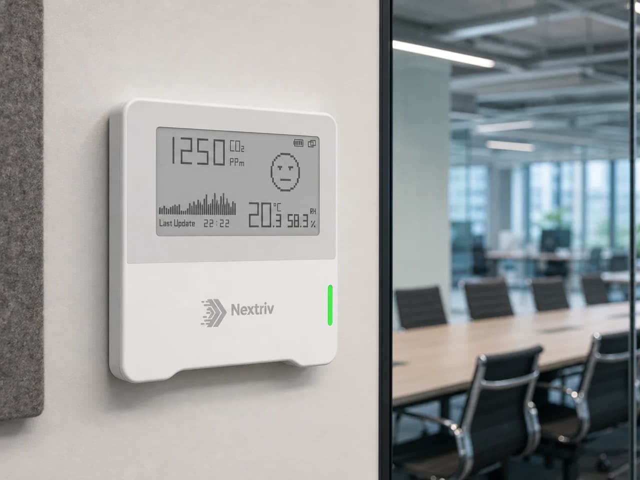 Wskaźnik jakości powietrza w biurze — Nextriv Sense CO₂