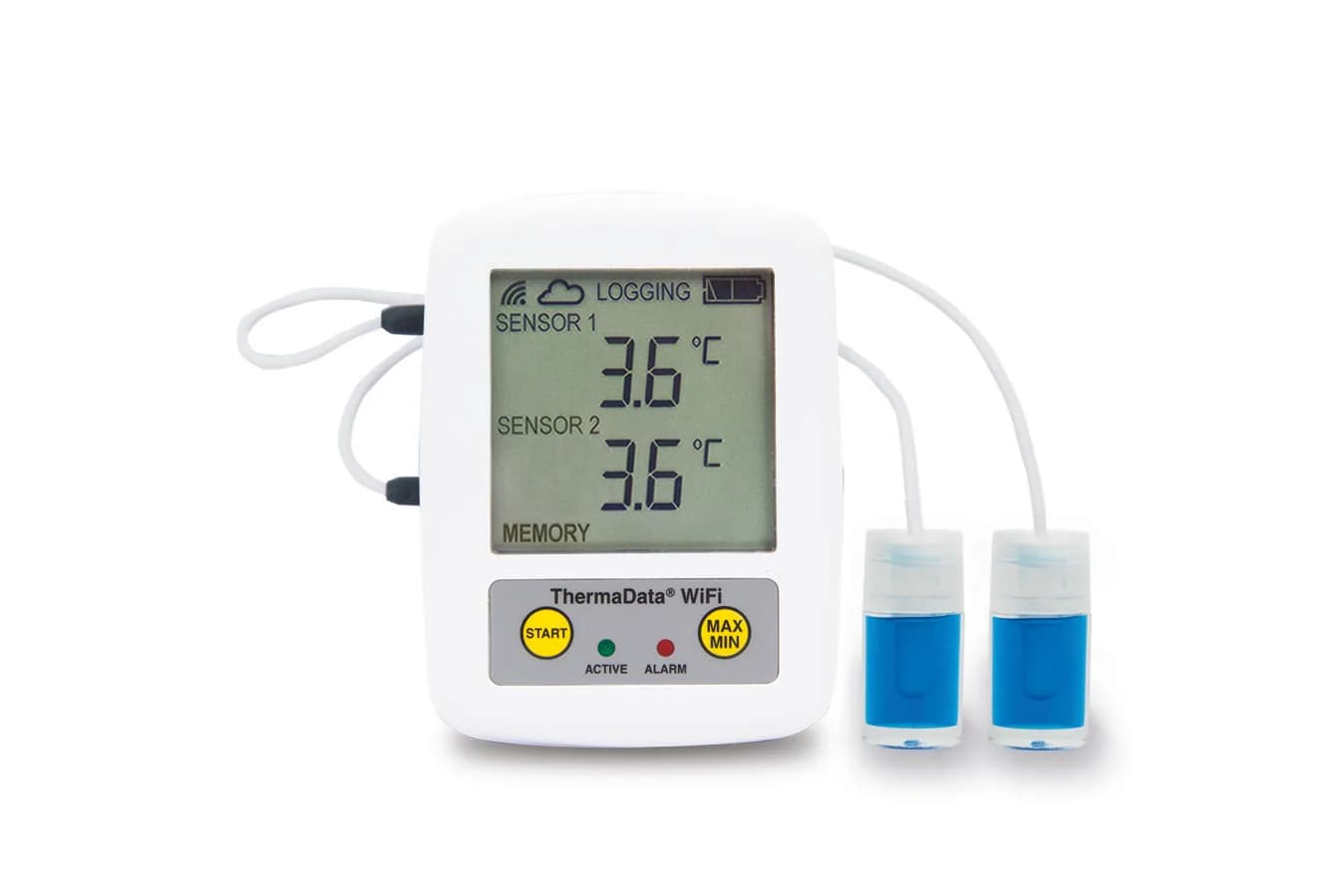 Rejestrator temperatury WiFi ETI ThermaData Pharm do lodówek medycznych – 1 lub 2 czujniki, ±0,5 °C — Standard