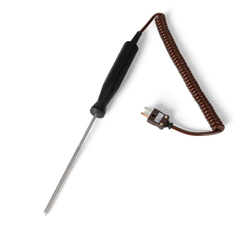 Sonda do pomiaru temperatury między opakowaniami ETI PT100 klasy A, Ø6 × 130 mm — Typ T · przewód zwijany · sonda 130 mm