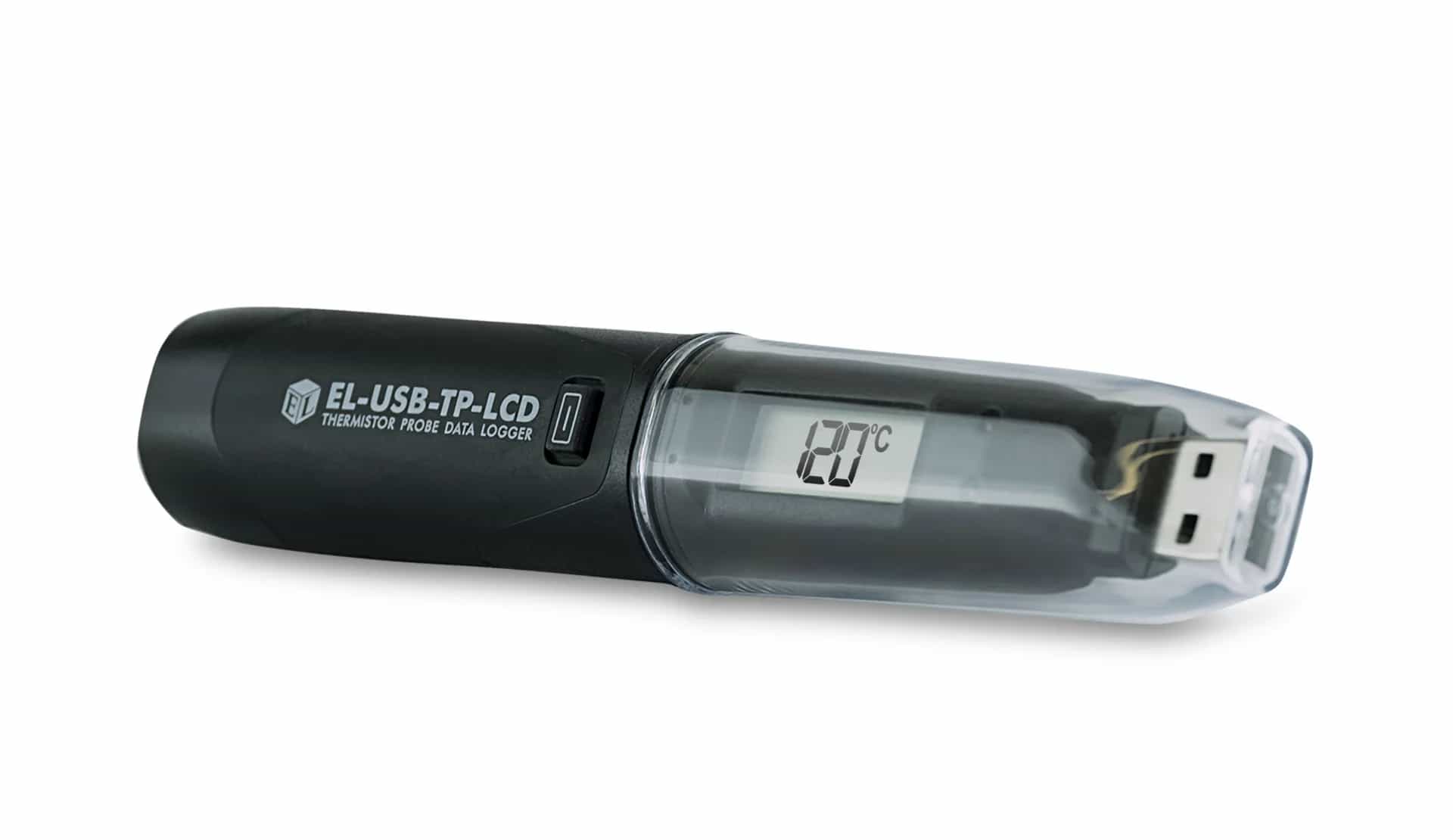 Rejestrator z sondą Lascar EL-USB-TP-LCD – ekran i zakres -40 do +125°C