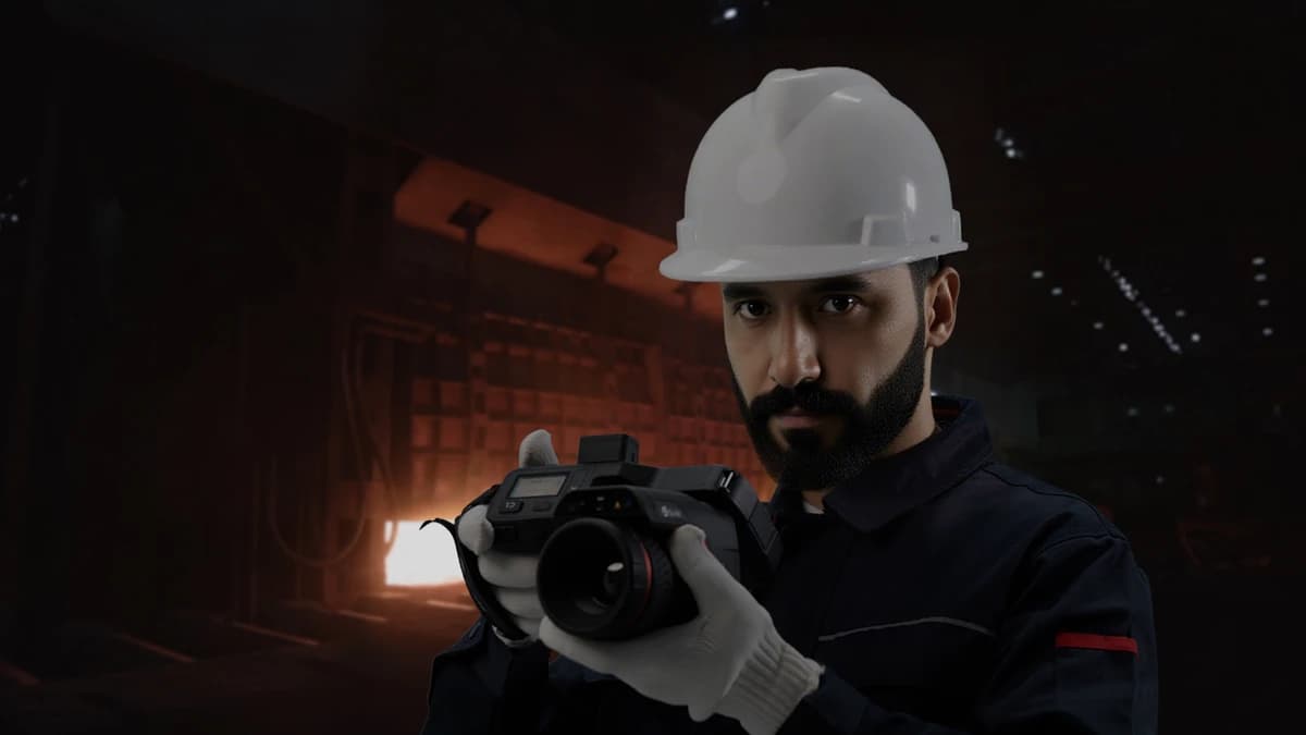 Operator z kamerą Guide serii PT II w ciemnej hali przemysłowej