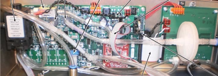 Elektronika i przewody próbki wewnątrz MSA PGM-IR