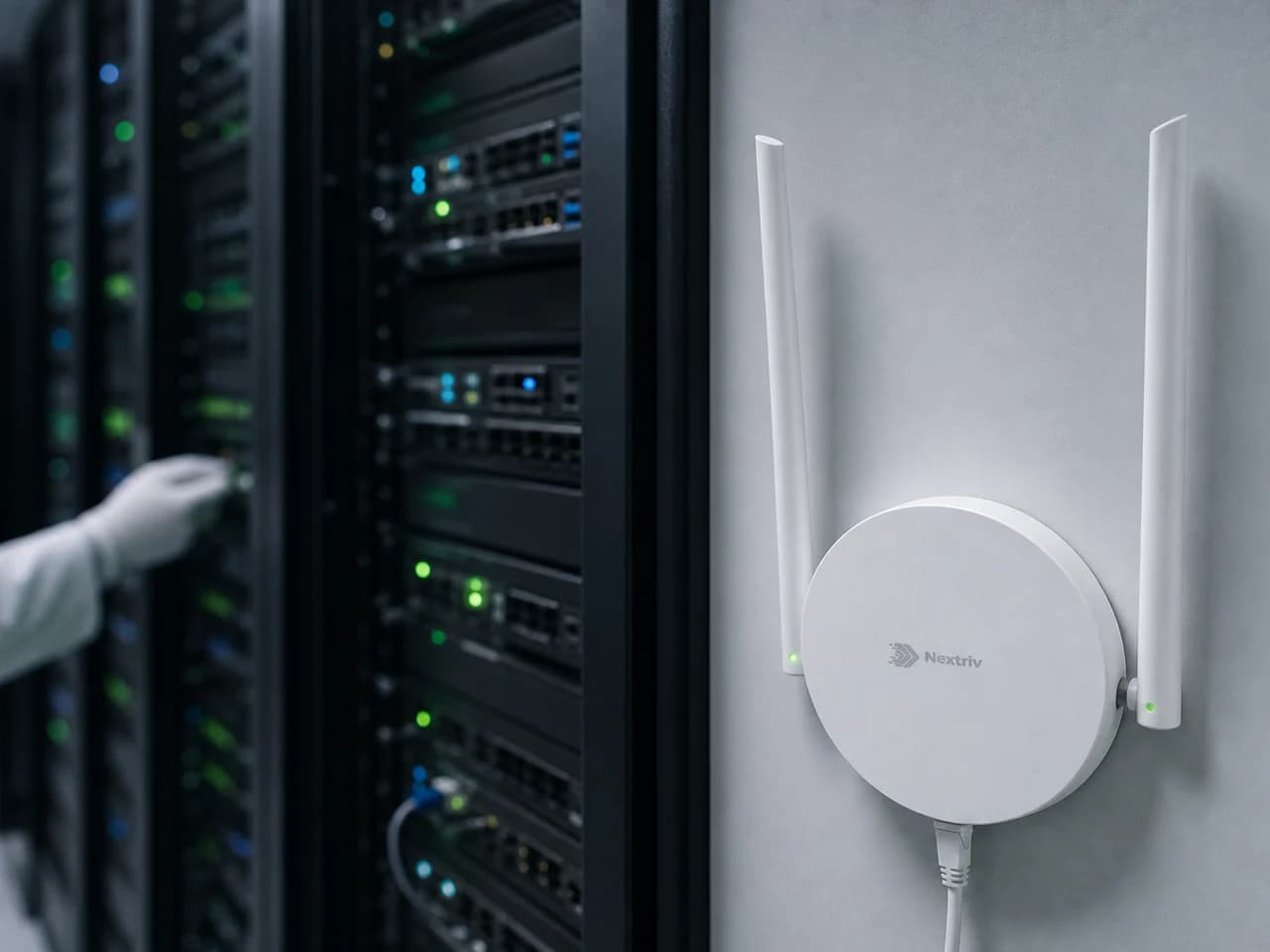 Bramka radiowa Nextriv Hub Mini systemu Nextriv w zastosowaniu wewnętrznym