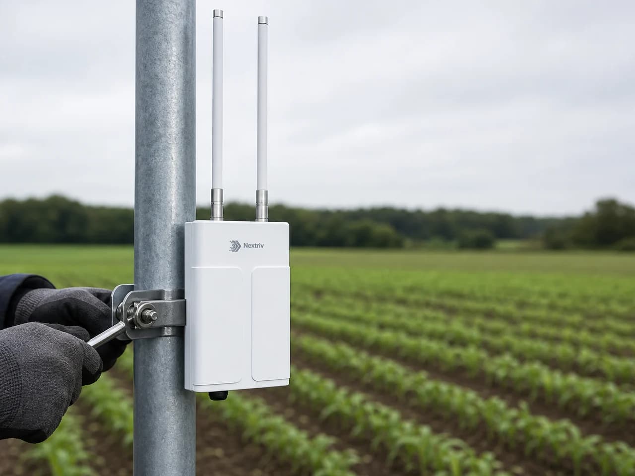 Bezprzewodowa sieć monitoringu na polach — Nextriv Hub Outdoor